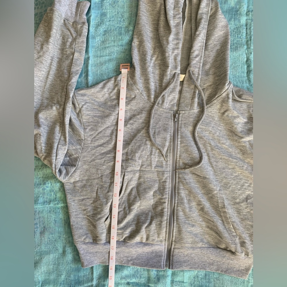 Milanpavilion Zip Up Cropped Grey Drawstring Hoodie Jacket Casual Long Sleeve - Picture 10 of 15